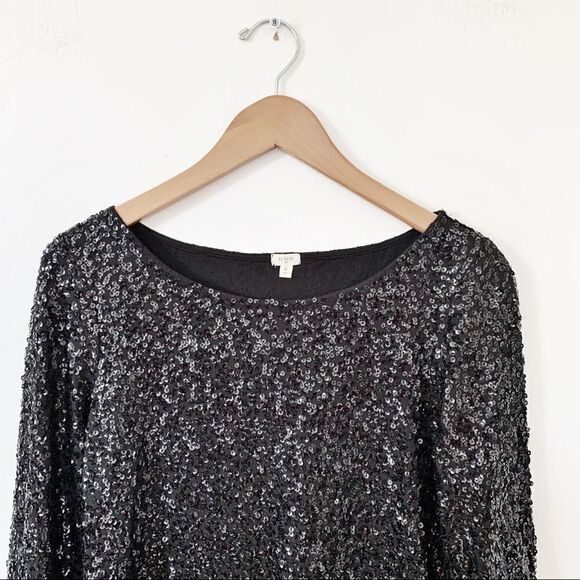 J.‎ Crew Black Sequin 3/4 Sleeve Blouse - Picture 2 of 7